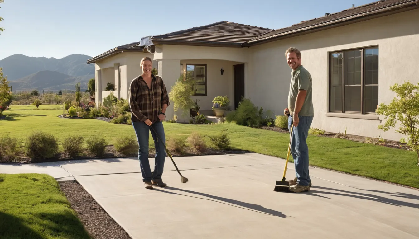 A freshly poured concrete driveway beside a stucco ranch home in Glendale